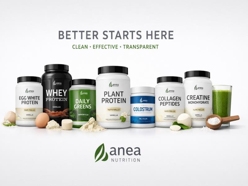 Anea Nutrition Protein Powder Egg White Whey Plant Protein Creatine Collagen Supplements Clean Label Performance Nutrition Brand
